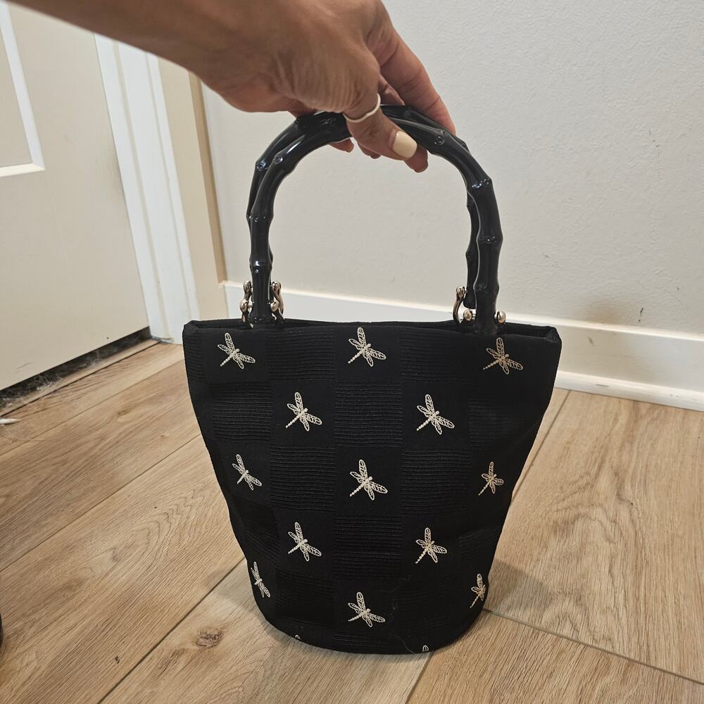 NWOT Talbots Small Embroidered Dragonfly Bucket Tote